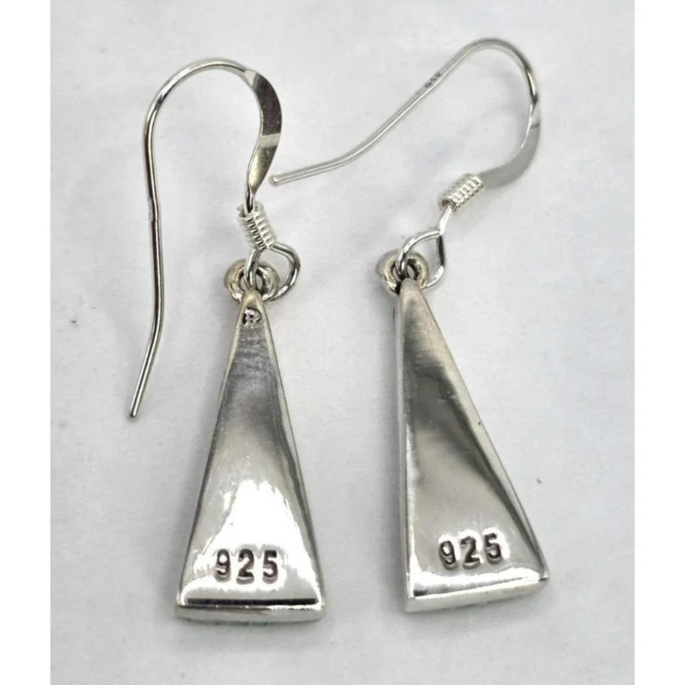 Fire Opal Dangle Earrings Sterling Silver Inlays Triangles Handmade 18.7mm NEW